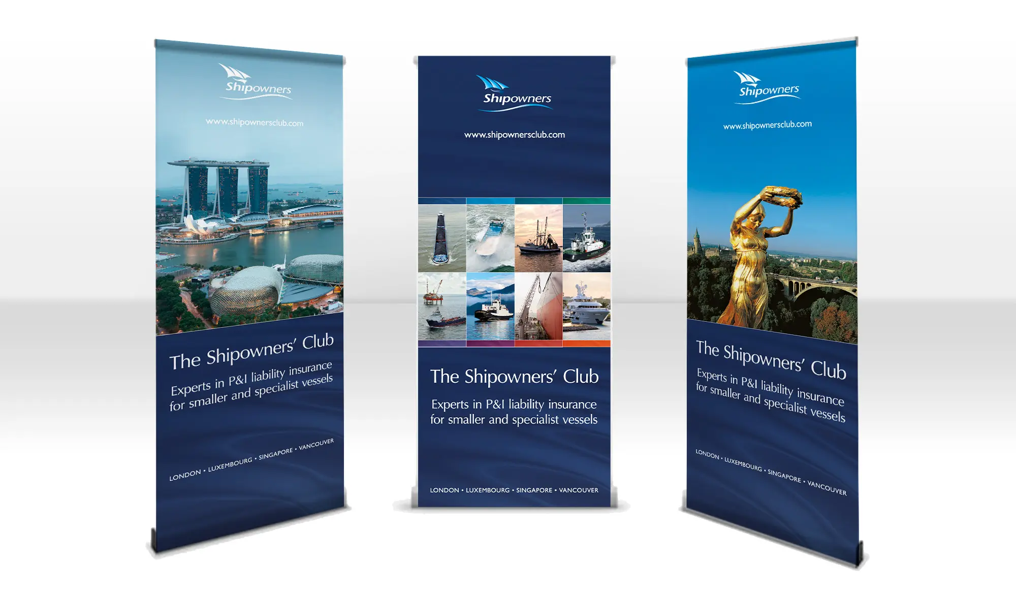 WarmRed Creative display banners for The Shipowners Club showcasing maritime insurance services.