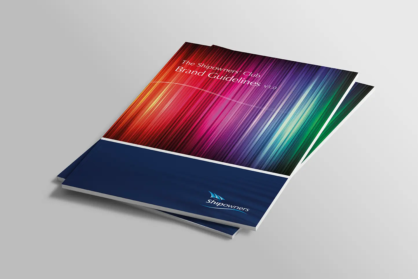 Shipowners vibrant brand guidelines cover displaying colourful lines and professional design for branding