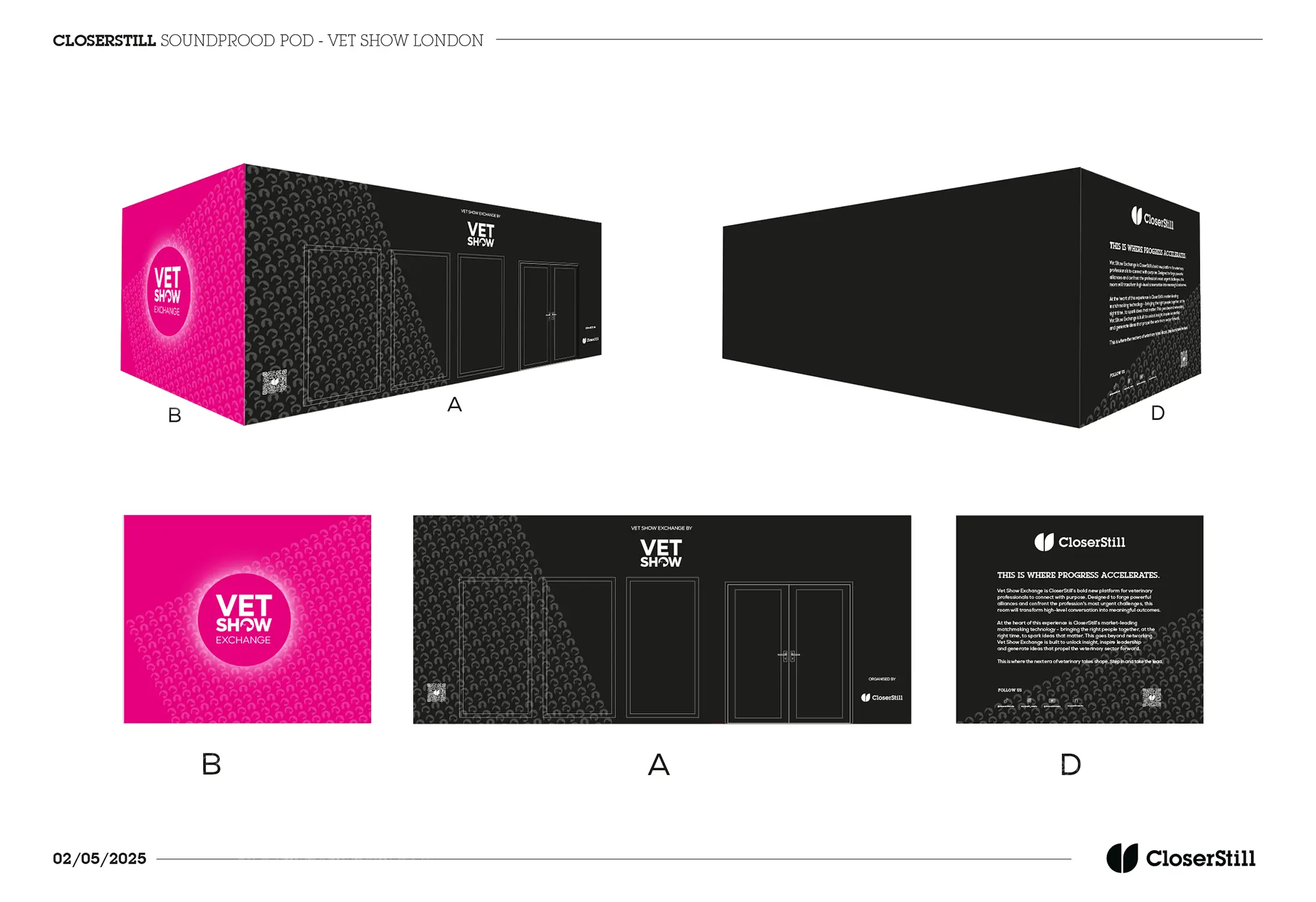 Exhibition booth designs showcasing Vet Show branding and identity signage elements for Vert Show at Excel London.