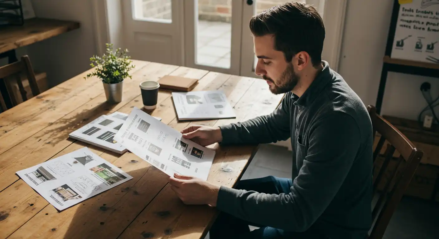 Small business owner in Tunbridge Wells reviewing brand identity visuals