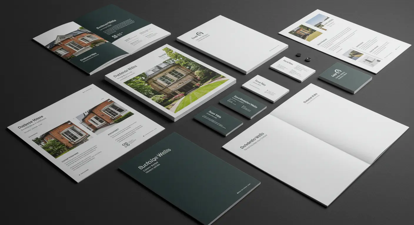 Printed branded materials for a Tunbridge Wells business including brochures, business cards and stationery