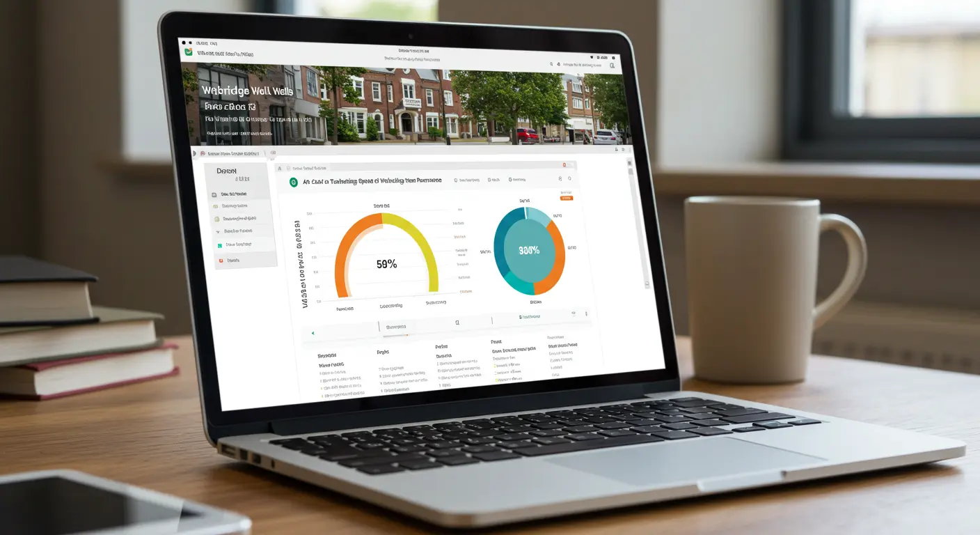 Local Tunbridge Wells business owner checking website speed performance on a laptop