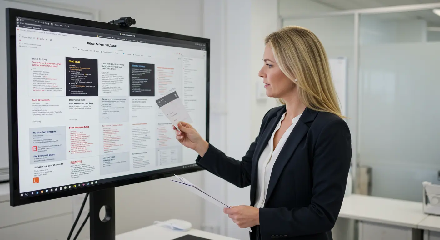 Business owner in Tunbridge Wells reviewing brand tone of voice examples on a screen