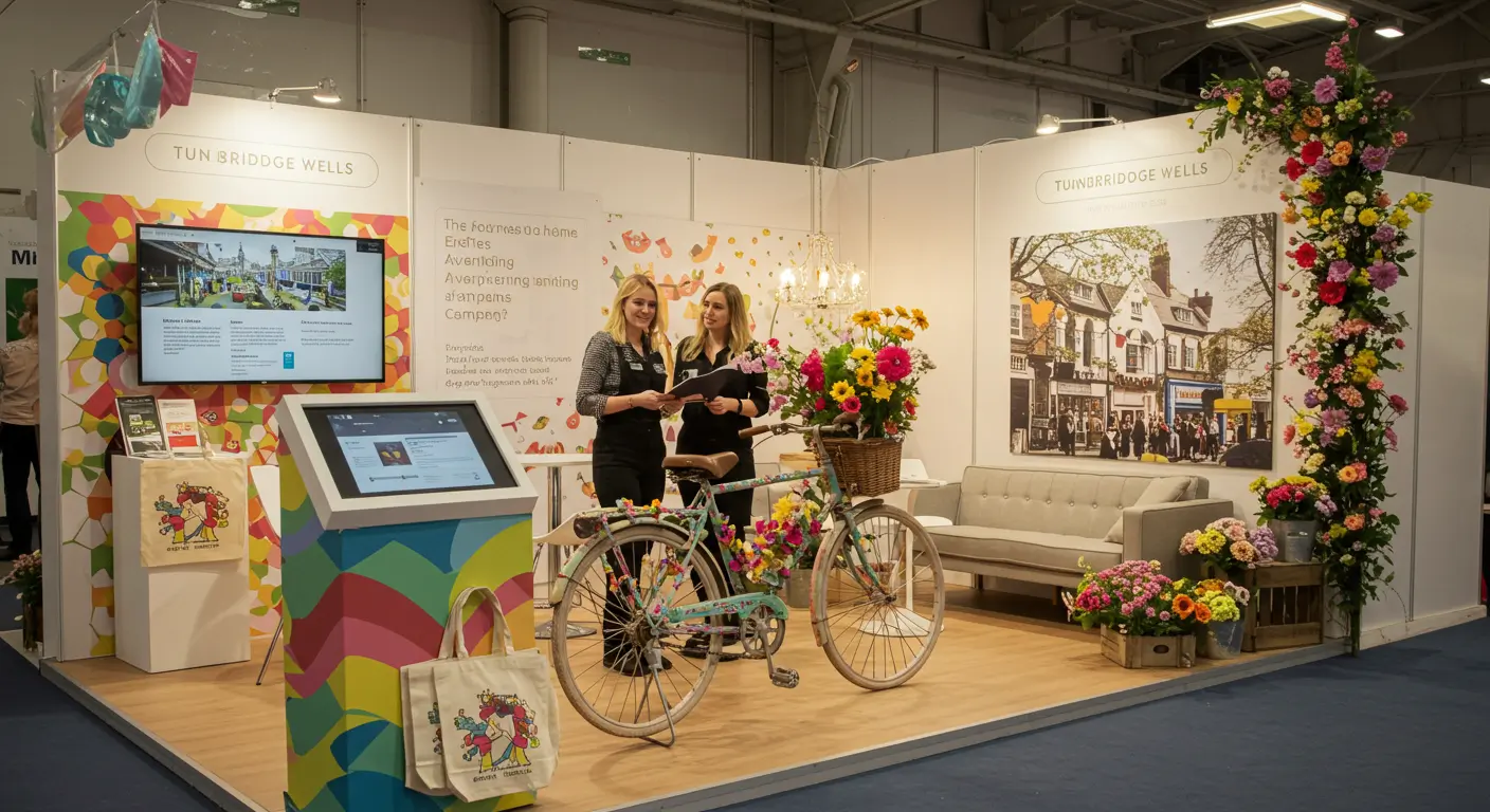Creative advertising at a Tunbridge Wells exhibition stand drawing local visitors